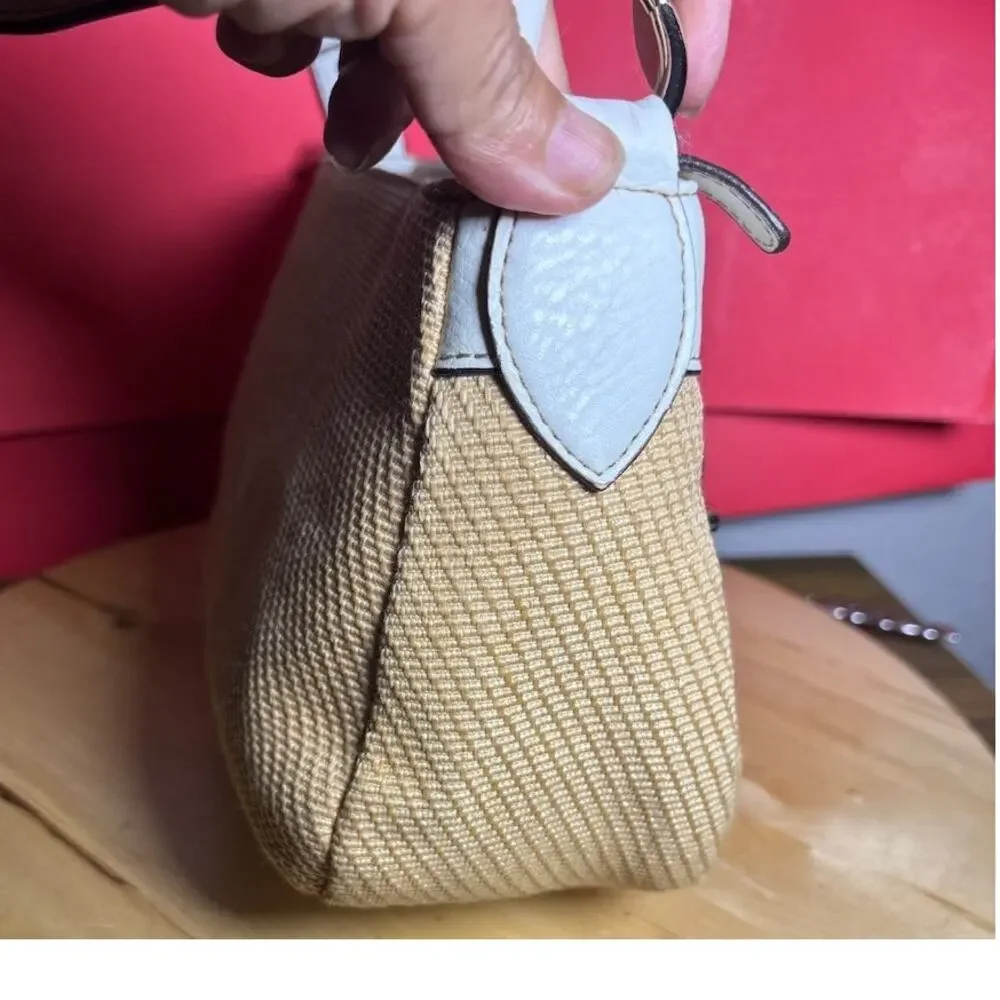 Etienne Aigner White and Tan Textile Woven Shoulder Bag